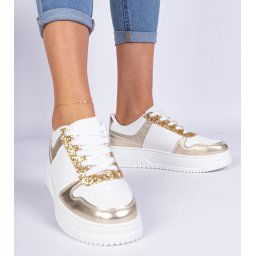 Gemre Adidași aurii de damă cu talpă groasă decorați cu sclipici Dolla