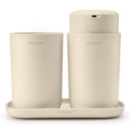 Set accesorii de baie Brabantia ReNew 1006266, 3 piese, 250 ml, Rezistent la coroziune, Bej