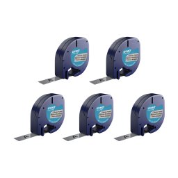 Set 5 etichete din plastic argintiu metalizat DYMO LetraTag 12 mm pentru receptii, birouri si identificare eleganta S0721730
