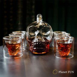 Decantor Sticla Craniu cu 6 Pahare