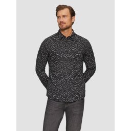 s.Oliver Camasa barbati cu maneca lunga, croiala Slim fit si imprimeu cu fazele luni, Negru (SELECTATI MARIMEA: S)