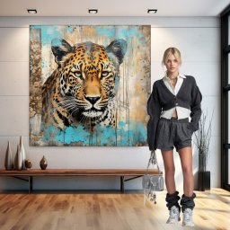 Tablou Canvas Leopard Exotic Turcoaz ANLS9 (Optiuni Tablou: 80x80cm)