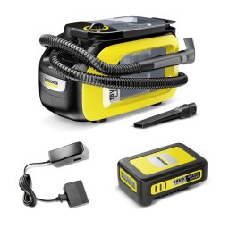 Aspirator cu spalare prin injectie-extractie Karcher SE 3-18 Compact Batteryset, 1.081-502.0, baterie de 18 V inclusa, rezervor apa curata, reciclata 1,9, 1,2, furtun 2 in 1 si functie de spalare, Galben-Negru