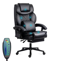 Scaun directorial din piele ecologica cu masaj si suport picioare OFF 935 negru