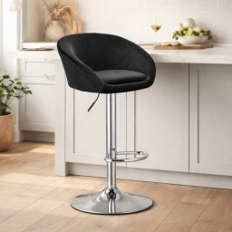 Scaun de bucatarie/bar, Artool, East, rotativ, catifea neagra, picior metal argintiu, 53x46x81-103 cm