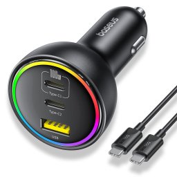 cablu USB-C la USB-C inclus Lumini RGB 2x USB-C + 1xUSB-A Fast Charging 152.5W Negru