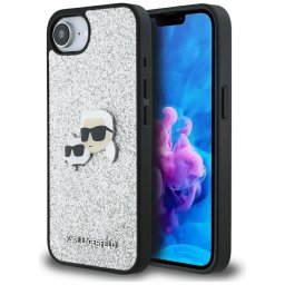 Husa Karl Lagerfeld Hardcase Glitter Fixed (KLHCPSE4PFGKCPS) Karl&Choupette Head - Carcasă rigidă - compatibil cu Apple iPhone 16e - Glitter - culoare Argintiu