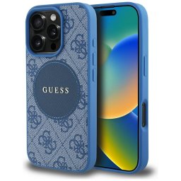 Husa Husa pentru iPhone 16 Pro Max - Guess 4G Circle Classic Logo MagSafe (GUHMP16XP4PGRSGB) - Blue