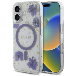 Husa Husa pentru iPhone 16 - Hardcase Resin Flowers and Glitter MagSafe (GUHMP16SRBFGFGMU) - Purple