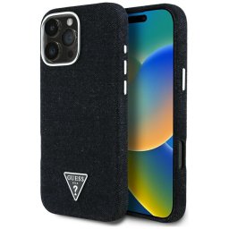 Husa Husa pentru iPhone 16 Pro - Guess Denim Triangle Logo MagSafe (GUHMP16LRJFWTLK) - Black