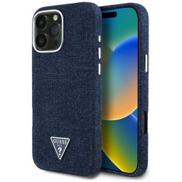 Husa Husa pentru iPhone 16 Pro - Guess Denim Triangle Logo MagSafe (GUHMP16LRJFWTLB) - Blue