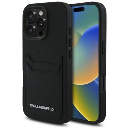 Husa Husa iPhone 16 Pro - Karl Lagerfeld Hardcase Grained Leather Cardslots (KLHCP16LPKHPORPK) - Metal Elong