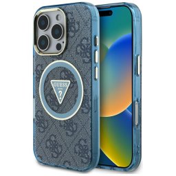 Husa Husa pentru iPhone 16 Pro - Guess IML Metal Glitter 4G Circle Triangle MagSafe (GUHMP16LHG4PRTGB) - Blue