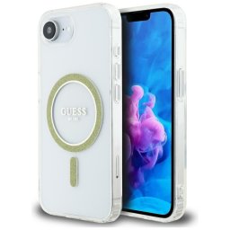 Husa Husa pentru iPhone 16e - Guess IML Glitter Circle MagSafe (GUHMPSE4HFGERET) - Clear