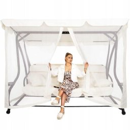Balansoar gradina, Springos, 3 locuri, cu plasa insecte, crem, 220x120x160 cm, functie pat, max 280 kg