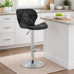 Scaun de bucatarie/bar, Artool, West, rotativ, piele ecologica neagra, picior metal argintiu, 46x48.5x90-111 cm