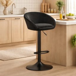 Scaun de bucatarie/bar, Artool, East, rotativ, catifea neagra, picior metal negru, 53x46x81-103 cm