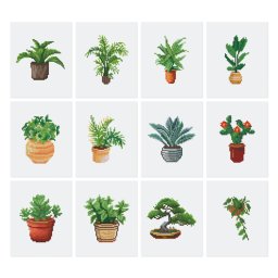 Mini set 12 goblenuri cu diamante, fara sasiu, Plante, 18x15 cm