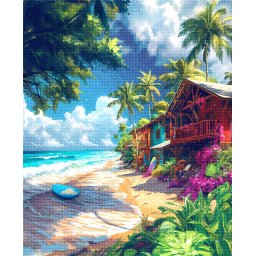 Set goblen cu diamante, cu sasiu, Sat de vacanta, 40x50 cm