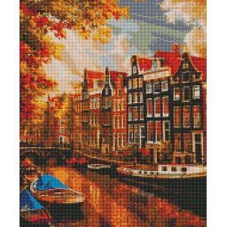 Set goblen cu diamante, cu sasiu, Soarele in Amsterdam, 40x50 cm