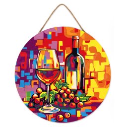 Set pictura pe numere rotunda, pe lemn, Vin si struguri, O30cm