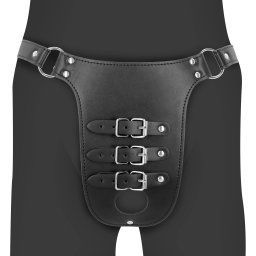 Ouch! PU Leather Chastity Belt with Straps Black