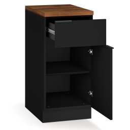 Blumfeldt WoodVista sertar cu blatul de lucru din MDF robust, Uși cu închidere lentă, Mânere din aluminiu (JOY-WVD400BW)