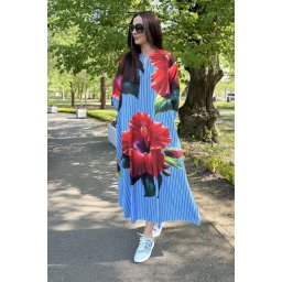 ROCHIE MAXI CU BUZUNARE SI MANACA LUNGA HIBISCUS STRIPES TALIE UNICA Multicolora