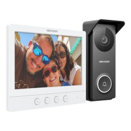 Kit videointerfon analogic, ecran 7', conectare 4 fire pentru 1 familie, IR, IK08 - HIKVISION DS-KIS213