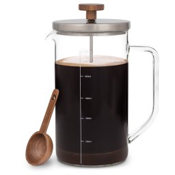 Klarstein Glaswerk Ristretto, presa franceză, 1 litru, sticlă borosilicată, oțel inoxidabil, lemn de nuc (-)