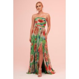 Carmen Green Evening Dress with Straps and a Slit