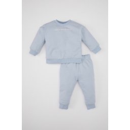 DEFACTO Baby Girl 2-Piece Set Crew Neck Printed Sweatshirt Jogger Sweatpants