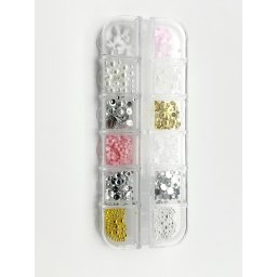 Figuri volumetrice 3D pentru manichiură, set (mix: perle, flori, fundite)