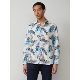 s.Oliver BLACK LABEL Camasa barbati din in cu imprimeu floral si croiala Regular Fit, Alb (SELECTATI MARIMEA: M)