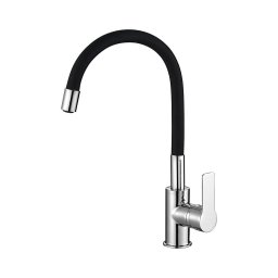 Baterie de chiuvetă cu pipă flexibilă Aqualine LORE negru/crom lucios