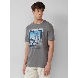s.Oliver Tricou barbati cu imprimeu foto, decolteu la baza gatului si croiala Regular Fit, Gri (SELECTATI MARIMEA: S)