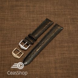 Curea sopârlă captusita cu finisaj lacuit, tip Omega, neagra 20mm-31178