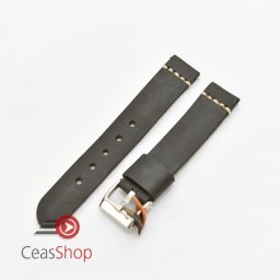 Curea piele neagra vintage cusatura alba QR 18mm - 3920118