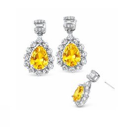 Cercei din Citrin cu Zircon Picatura Fatetat 18x1015 mm - Argint 925 - Lumina si Abundenta Divina - 1 Pereche