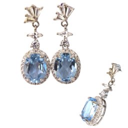 Cercei Topaz cu Zircon Oval Fatetat 25x9x13 mm - Lumina Divina si Stralucire - Argint 925 - 1 Pereche