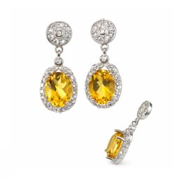 Cercei Citrin Cu Zircon Oval Fatetat 20x8x13 mm Argint 925 – 1 Pereche