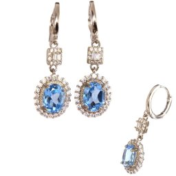 Cercei Topaz cu Zircon Oval Fatetat 34x10x6 mm - Lumina Divina si Stralucire - Argint 925 - 1 Pereche