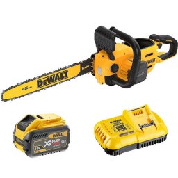 Drujba (fierastrau electric) cu lant pe acumulator DeWALT DCMCS574X1, 18V/54V XR Flexvolt, motor fara perii, lungime lama 45 cm, viteza lant 13.5 m/s, lubrifiere ulei automata, include: incarcator + acumulator 54V XR Flexvolt 9.0 Ah