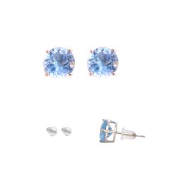 Cercei Acvamarin rotund fatetat 7x7x15 mm cu argint pentru cadou cu semnificatie 1 pereche