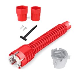 Cheie multifunctionala rosie pentru instalatii sanitare 3 capete interschimbabile