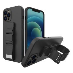 Husa Hurtel Rope gel a chain lanyard bag lanyard - Husă silicon - compatibil cu Apple iPhone 12 Pro Max - Lanț/agățătoare - culoare Negru