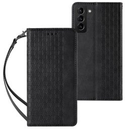 Husa Magnet Strap Case Case for Samsung Galaxy S22 + (S22 Plus) Pouch Wallet + Mini Lanyard Pendant Black