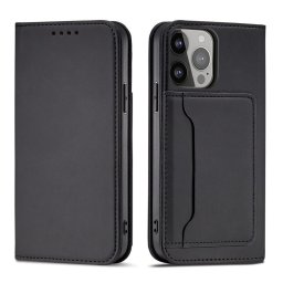 Husa Magnet Card Case case for iPhone 14 flip cover wallet stand black