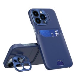Husa Leather Stand Case for Samsung Galaxy S23 Ultra cover card wallet with stand blue