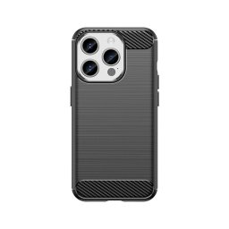 Husa Carbon pattern flexible case for iPhone 15 Pro Carbon Case - black